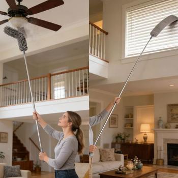 Preview: Professional 5-in-1 duster set with 210 cm extendable telescopic pole, flexible microfiber dust wipers for ceiling fans, furniture & high corners