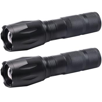 Preview: set of 2 Rechargeable Cree LED flashlight 260 lm with power bank 1200mAh, 10 watt, light beam with zoom, flashing light mode for emergencies