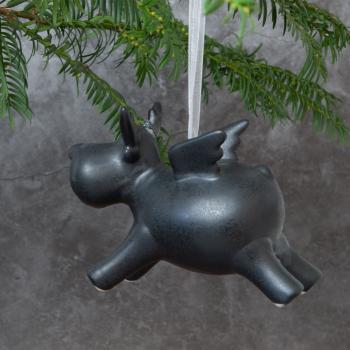 Preview: Renne à suspendre noir en porcelaine - Décoration de Noël pour sapin, couronne ou arrangement - Design ailé élégant - Matériau: porcelaine 12.5x6x9 cm