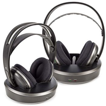 Set of 2 wireless RF stereo TV headphones, 100 m range, TV headphones with charging station, adjustable headband, padded ear cups