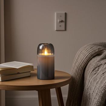 LED Kerze Grau 7,5 x 15 cm: Bewegliche Flamme, warmweisses Licht, flackernd - hochwertige Deko Kerze, gemütliche LED-Beleuchtung, modern & sicher