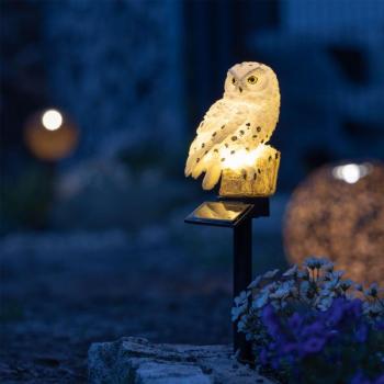 Preview: Original LED solar owl, weatherproof and weather-resistant, solar garden light with dusk sensor, striking light source for garden and balcony