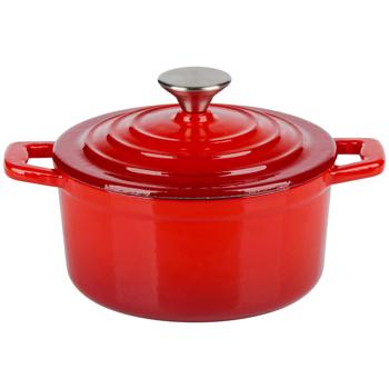Preview: Premium cast-iron casserole Ø15cm Red – enameled Dutch oven: perfect heat distribution, for sauces, stews, soups & more, dishwasher-safe