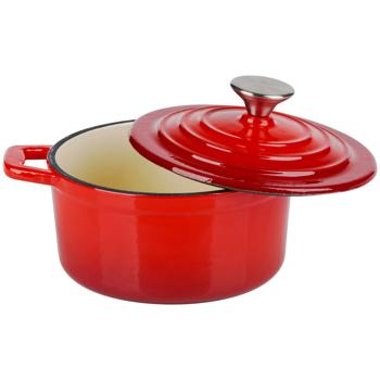 Preview: Premium cast-iron casserole Ø15cm Red – enameled Dutch oven: perfect heat distribution, for sauces, stews, soups & more, dishwasher-safe