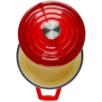 Preview: Premium cast-iron casserole Ø15cm Red – enameled Dutch oven: perfect heat distribution, for sauces, stews, soups & more, dishwasher-safe