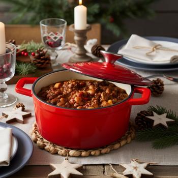 Premium cast-iron casserole Ø15cm Red – enameled Dutch oven: perfect heat distribution, for sauces, stews, soups & more, dishwasher-safe