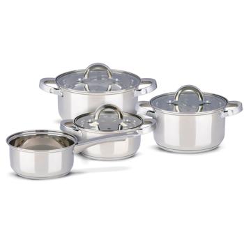 Preview: Professional 7-piece stainless steel pot set with glass lid – high-quality cooking pot set for induction & hob – gloss finish & rounded handles