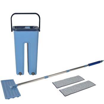 Preview: Set serpillière pour sol : seau 6 L avec 2 compartiments et serpillière 360°, incl. 2x housse de rechange en microfibre – nettoyage humide et à sec de tous les types de sols – peu encombrant