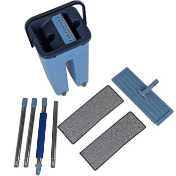 Preview: Set serpillière pour sol : seau 6 L avec 2 compartiments et serpillière 360°, incl. 2x housse de rechange en microfibre – nettoyage humide et à sec de tous les types de sols – peu encombrant