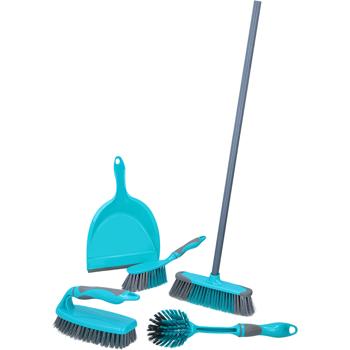 Preview: Umfassendes 5tlg. Reinigungsset – Stabiles, vielseitiges & effizientes Putzset für Haushalt, Wohnung, Küche, Bad & Boden – Besen, Kehrset, Bürsten