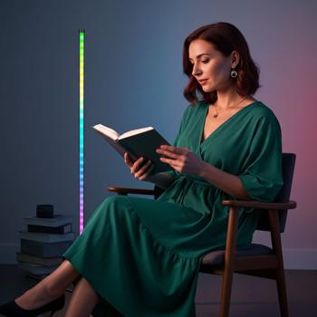 Preview: RGB Ecklampe mit dynamischem Musik-Sensor, warmweiss & farbig, 140cm Stehleuchte, Steuerung per Fernbedienung. Perfekt für Wohnzimmer & Gaming