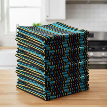 Set of 20 utility kitchen towels 100% cotton: highly absorbent dish towel & multi-purpose cloth, turquoise-black - robust drying towel for home & hospitality