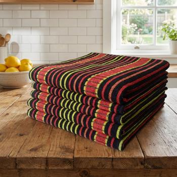Set of 5 tea towels 100% cotton: Absorbent tea towel & multipurpose cloth, red-black - Robust drying towel for home & catering