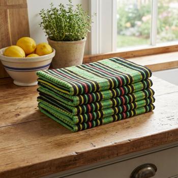 5-pack Grubentuch 100% cotton: Absorbent dish towel & multipurpose cloth, green-black - Robust drying towel for home & hospitality