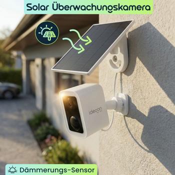 Preview: WLAN Solar Überwachungskamera Aussen 3MP, Autarke IP66 Funkkamera mit Flutlicht, App-Steuerung, PIR-Sensor & Gegensprechanlage, Weiss