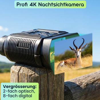 Preview: Profi 4K Nachtsichtkamera Binokular: 500m IR-Digitalkamera für Jagd, Camping & Security. 4K-Foto, 8x Zoom, USB-C Akku & inkl. Tasche 