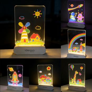 Preview: Creative LED acrylic drawing board for children: Wireless DIY lamp with battery & 7 coloured pens – The perfect glowing gift for little artists, 22 x 15 cm