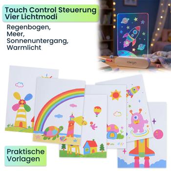 Preview: Kreative LED Acryl Maltafel für Kinder: Kabellose DIY Lampe mit Akku & 7 Buntstifte – Das perfekte Leucht-Geschenk für kleine Künstler 22x15cm