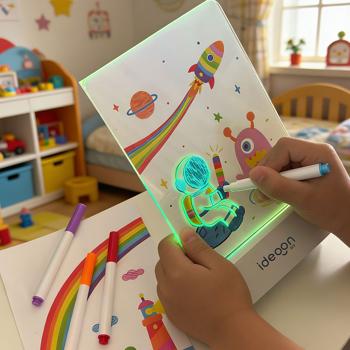 Preview: Set of 2 Creative LED Acrylic Drawing Boards for Children: Wireless DIY Lamp with Battery & 7 Coloured Pencils – The perfect glowing gift for little artists 22 x 15 cm