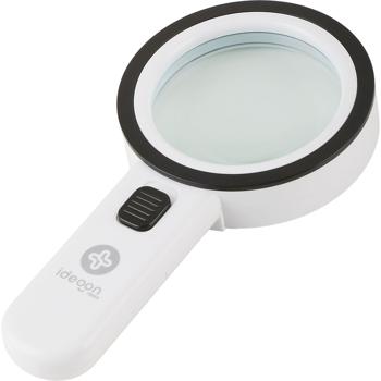 Preview: LED handheld magnifier with light, 5x magnification, 80 mm glass lens, 12 bright LEDs, ergonomic handle with switch, reading magnifier for seniors