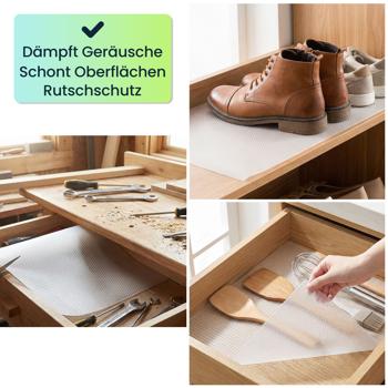 Preview: 4er Set Antirutschmatte Schublade 50x150cm – Vielseitige Einlegematten für Kühlschrank, Wohnmobil & Küche – Zuschneidbar, BPA-frei, Rutschstopp