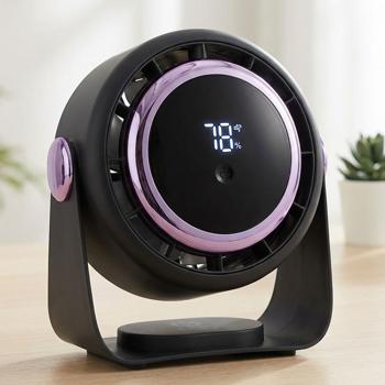 Preview: Lot de 2 ventilateurs à batterie avec affichage numérique : ventilateur de table, 5 vitesses, USB‑C, ventilateur portable avec crochet – idéal pour le bureau, le camping et les voyages