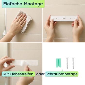 Preview: UV Zahnbürstenhalter: Hygienischer Sterilisator für 4 Bürsten, Wandmontage ohne Bohren, USB-Akku, LCD & Trocknung, weiss, 22cm