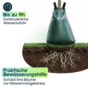 Preview: Baum-Bewässerungssack 75L Wassersack für Bäume - UV- & Wetterbeständiger PE Wasserbeutel mit Reissverschluss und 2 Ösen - 9h Tröpfchenbewässerung