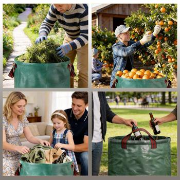 Preview: Set di 2 sacchi XXL per rifiuti da giardino, 500 litri, Ø 79 x 101 cm – sacchi robusti per sfalci verdi con doppio fondo, pieghevoli, ideali per sfalci verdi, polipropilene 150 gsm