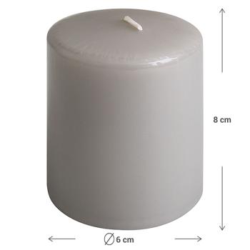 Preview: Set di 4 candele cilindriche taupe – candela rustica in cera, Ø 6 x 8 cm – lunga durata di combustione per occasioni festive, Avvento, Natale o decorazioni d’atmosfera