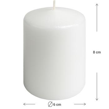 Preview: Set di 4 candele a pilastro bianche – candela rustica in cera, Ø 6 x 8 cm – lunga durata di combustione per occasioni festive, Avvento, Natale o decorazioni d’atmosfera