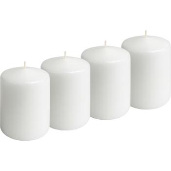 Set di 4 candele a pilastro bianche – candela rustica in cera, Ø 6 x 8 cm – lunga durata di combustione per occasioni festive, Avvento, Natale o decorazioni d’atmosfera