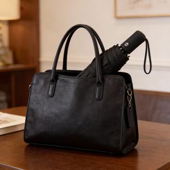 Preview: Compact automatic umbrella in black – Ø 95 cm – Wind-resistant pocket umbrella with fibreglass ribs & protective sleeve – Quick-drying & durable