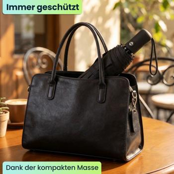 Preview: Kompakter Automatik-Regenschirm in Schwarz - Ø 95cm - Windfester Taschenschirm mit Fiberglas-Rippen & Schutzhülle - Schnelltrocknend & Robust