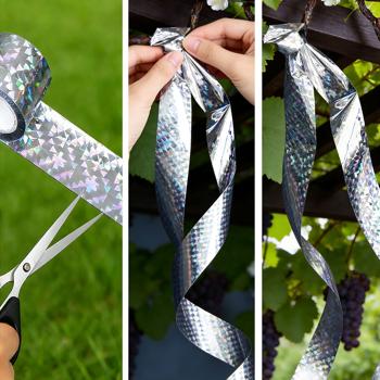 Preview: Nastro riflettente per uccelli 45 m x 5 cm - Allontanamento efficace tramite riflessi di luce e movimento - Nastri dissuasori senza chimica per giardino e balcone