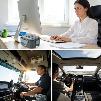 Preview: Lunch box électrique 60W – chauffe-plats en acier inoxydable 1,5L (12V/24V) & prise secteur – incl. sac isotherme, couverts en acier inoxydable & boîte supplémentaire 375ml