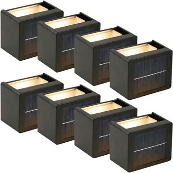 Preview: Set of 8 LED solar wall lights for outdoors: warm white/cool white garden lamp with battery & sensor, IP44 waterproof, decorative spotlight for fence & wall