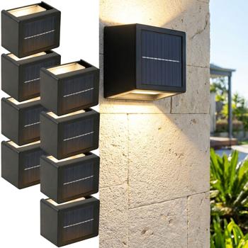 Set of 8 LED solar wall lights for outdoors: warm white/cool white garden lamp with battery & sensor, IP44 waterproof, decorative spotlight for fence & wall