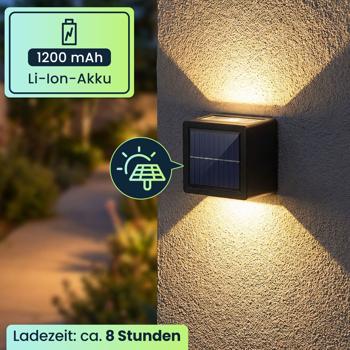 Preview: 8er Set LED Solar Wandleuchte für Aussen: Warmweiss/Kaltweiss Garten-Lampe mit Akku & Sensor, IP44 Wasserfest, Deko Strahler für Zaun & Wand