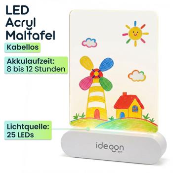 Preview: 2er-Set Kreative LED Acryl Maltafel für Kinder: Kabellose DIY Lampe mit Akku & 7 Buntstifte – Das perfekte Leucht-Geschenk für kleine Künstler 22x15cm