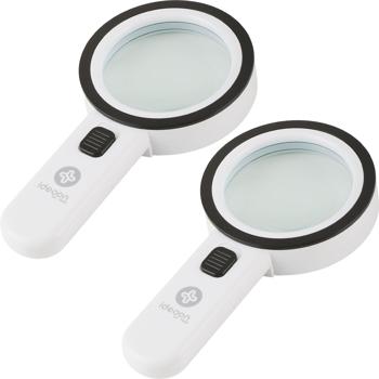 Preview: Set of 2 LED hand magnifiers with illumination, 5x magnification, 80 mm glass lens, 12 bright LEDs, ergonomic handle with switch, reading magnifier for seniors