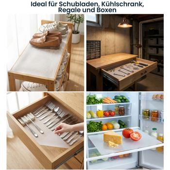 Preview: 8er Set Antirutschmatte Schublade 50x150cm – Vielseitige Einlegematten für Kühlschrank, Wohnmobil & Küche – Zuschneidbar, BPA-frei, Rutschstopp