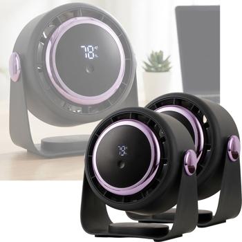 Lot de 2 ventilateurs à batterie avec affichage numérique : ventilateur de table, 5 vitesses, USB‑C, ventilateur portable avec crochet – idéal pour le bureau, le camping et les voyages