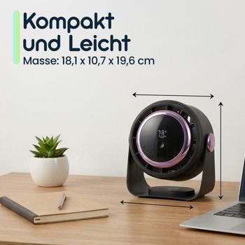 Preview: 2er-Set Akku Ventilator mit Digitalanzeige: Tischventilator, 5 Stufen, USB-C, tragbares Gebläse mit Haken - ideal für Büro, Camping & Reisen