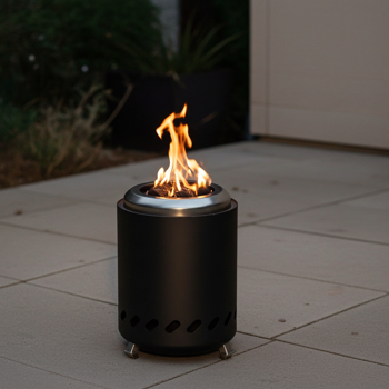 Kompaktes Tischfeuer Edelstahl, Anthrazit - raucharm, Holzpellets/Feuerholz; stilvoller Tischkamin fürs Balkon, Terrasse & Camping inkl. Tragetasche