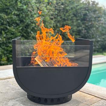 Exklusive U-Design Feuerstelle: Raucharmes Outdoor-Lounge-Erlebnis – Gartenkamin mit Doppelsicht-Glas, stilvolle & luxuriöse Gartenfeuerstelle