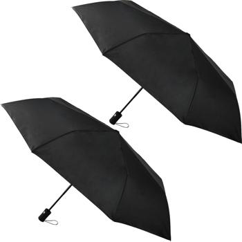 Preview: Set of 2 compact automatic umbrellas in black - Ø 95 cm - wind-resistant pocket umbrellas with fibreglass ribs & protective sleeve - quick-drying & durable