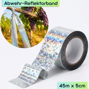 Preview: 2er-Set Vogelschutzband Reflektierend 45m x 5cm - Effektive Vogelabwehr durch Lichtreflexion und Bewegung - Chemiefreie Abwehrstreifen für Garten und Balkon