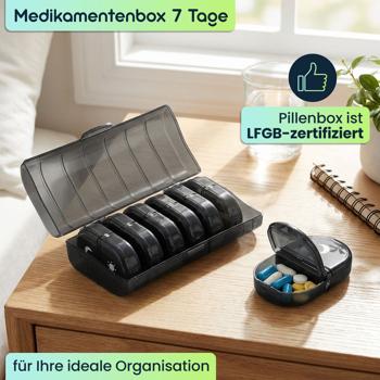 Preview: 2er Set Medikamentenbox 7 Tage - Pillendose 7 Tage 2 Fächer Morgens Abends - Tablettenbox für eine Woche - Wochendosierer Medikamente - LFGB geprüft
