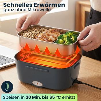 Preview: 2er-Set Elektrische Lunchbox 60W – 1,5L Edelstahl Speisenwärmer (12V/24V) & Steckdose – Inkl. Isoliertasche, Edelstahl-Besteck & 375ml Zusatzdose